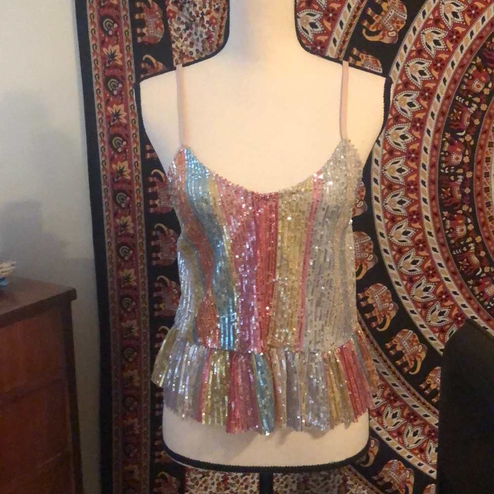 Rainbow sequence tank top